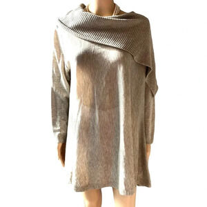 Tempo Paris Beige Knit Cowl Neck Sweater Soft Cozy Light Women Plus 1X Stretch